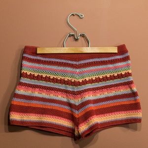 Multi coloured crocheted womens festival shorts
